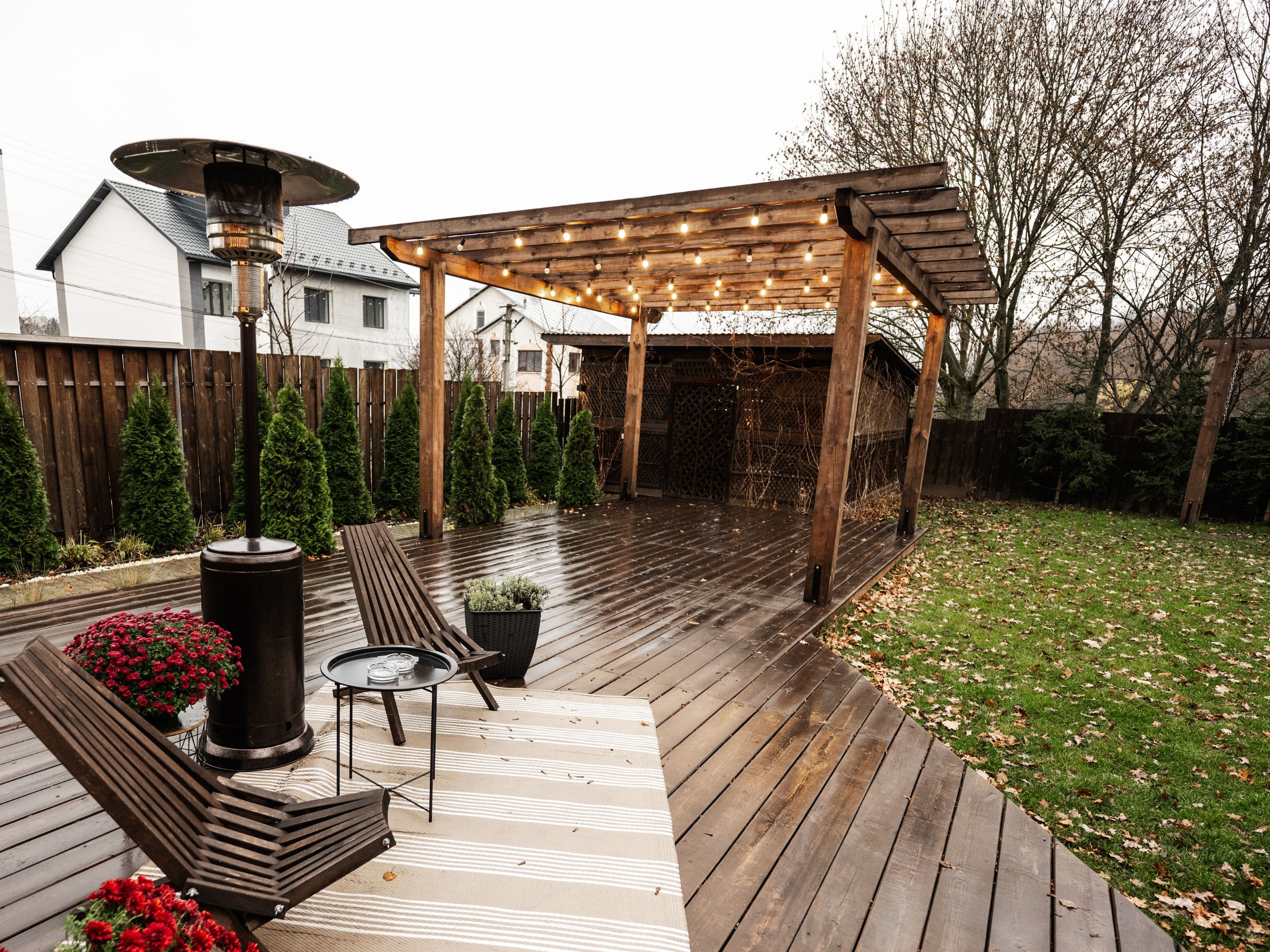 An outdoor heater goes a long way when it comes to warming up an outdoor courtyard