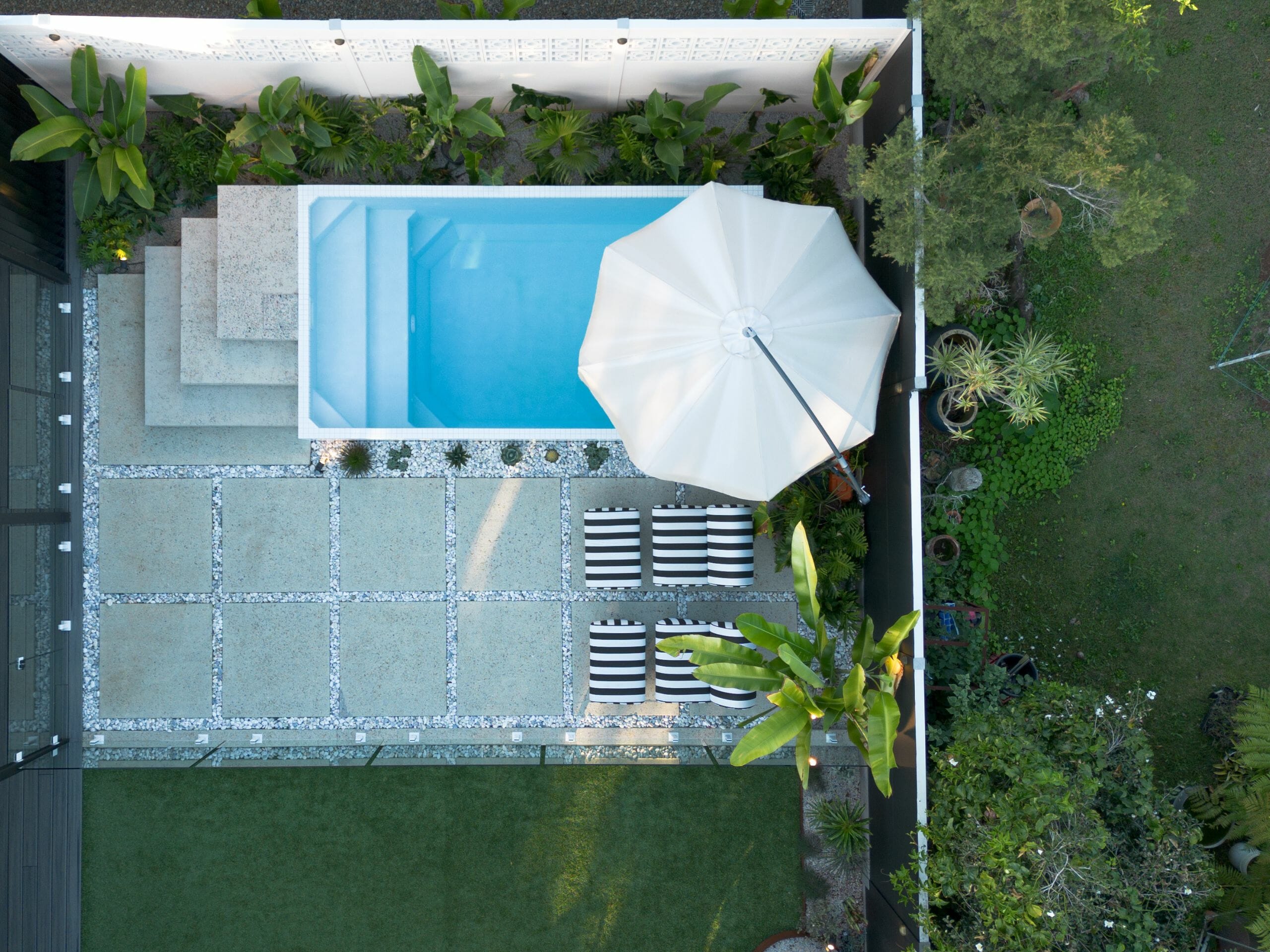 A birds-eye view of Jimmy and Tam's Palm Springs backyard
