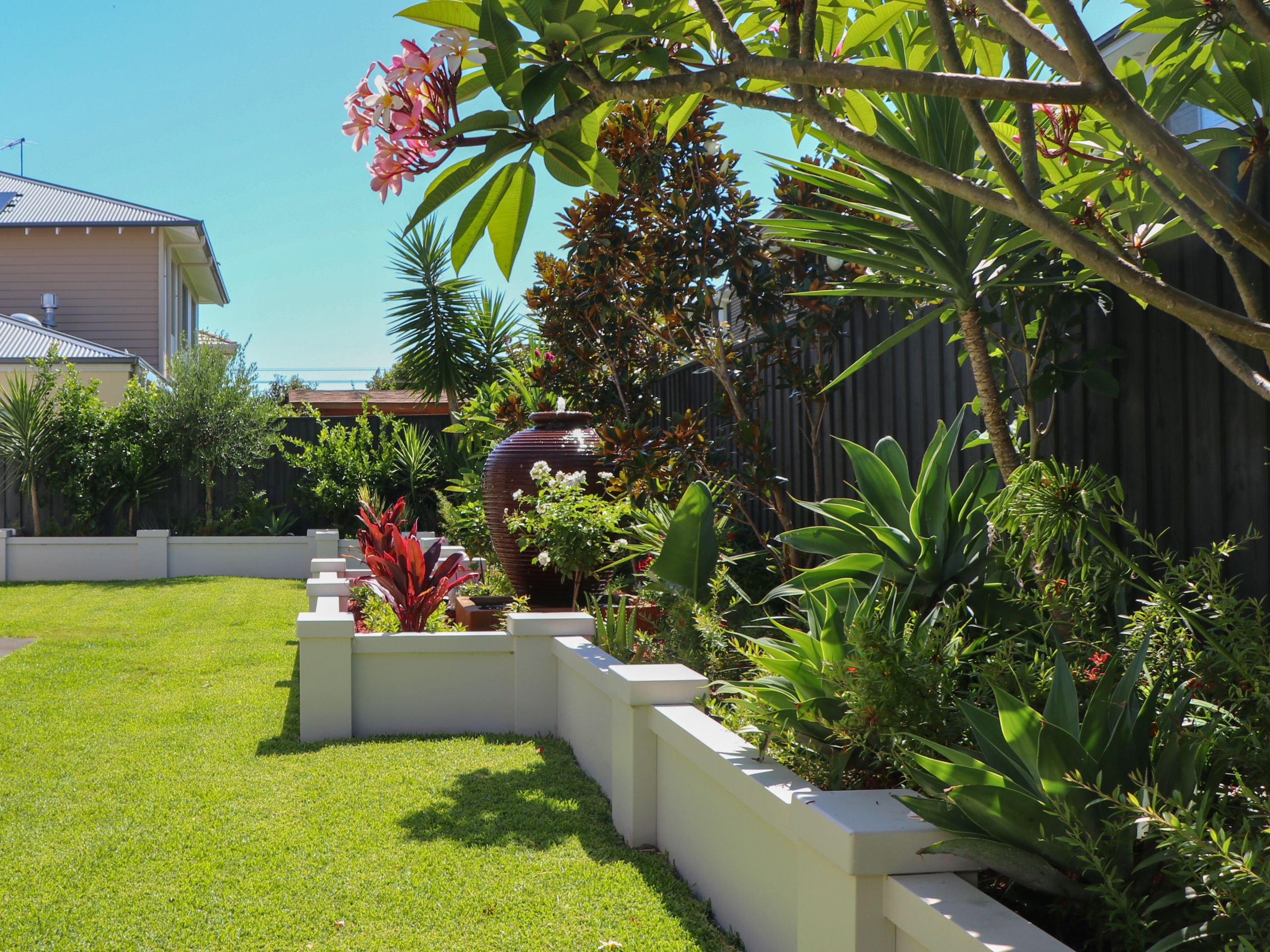 A garden bed featuring a water fountain quickly evolved